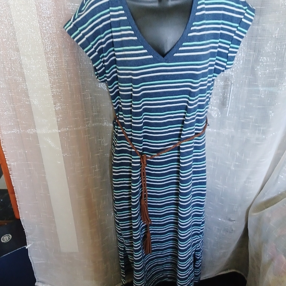 SONOMA GOODS FOR LIFE MIDI DRESS BLUE STRIPE BELT